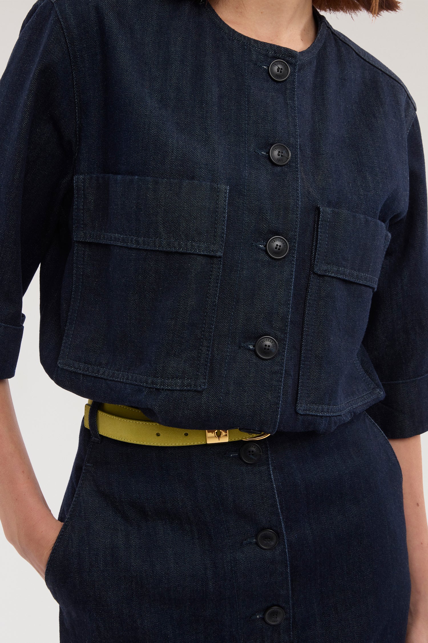 Dress with patch pockets in denim - Image 3