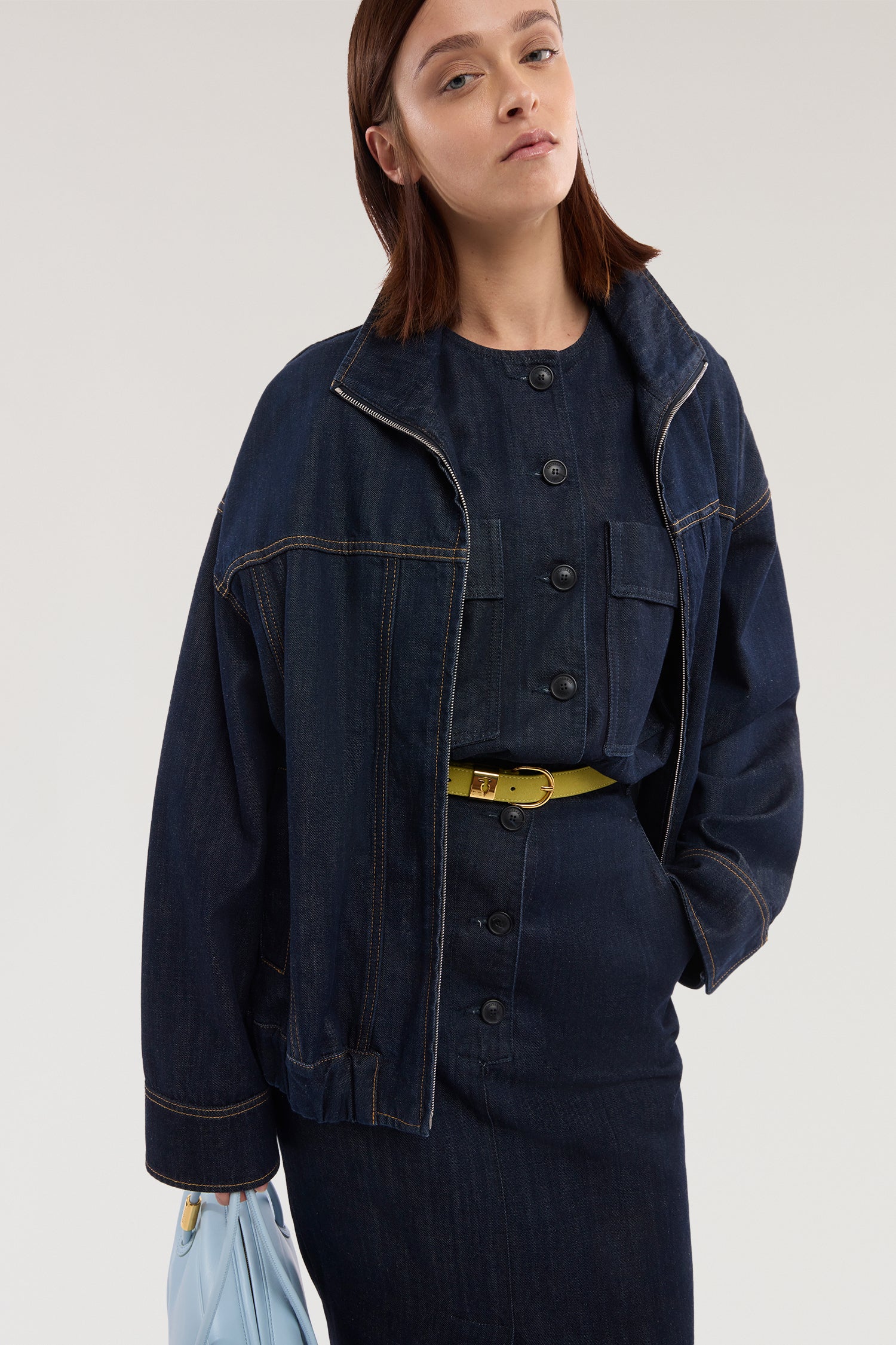 Dress with patch pockets in denim - Image 4